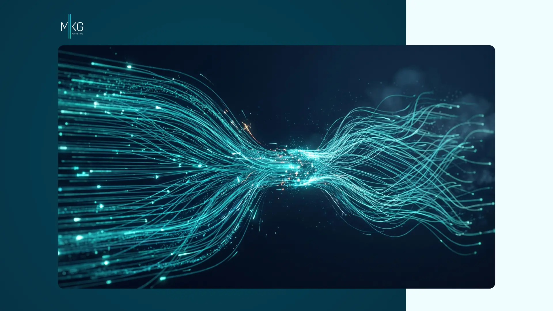 Abstract digital visualization of glowing cyan light streams converging into a central bottleneck point before spreading out.